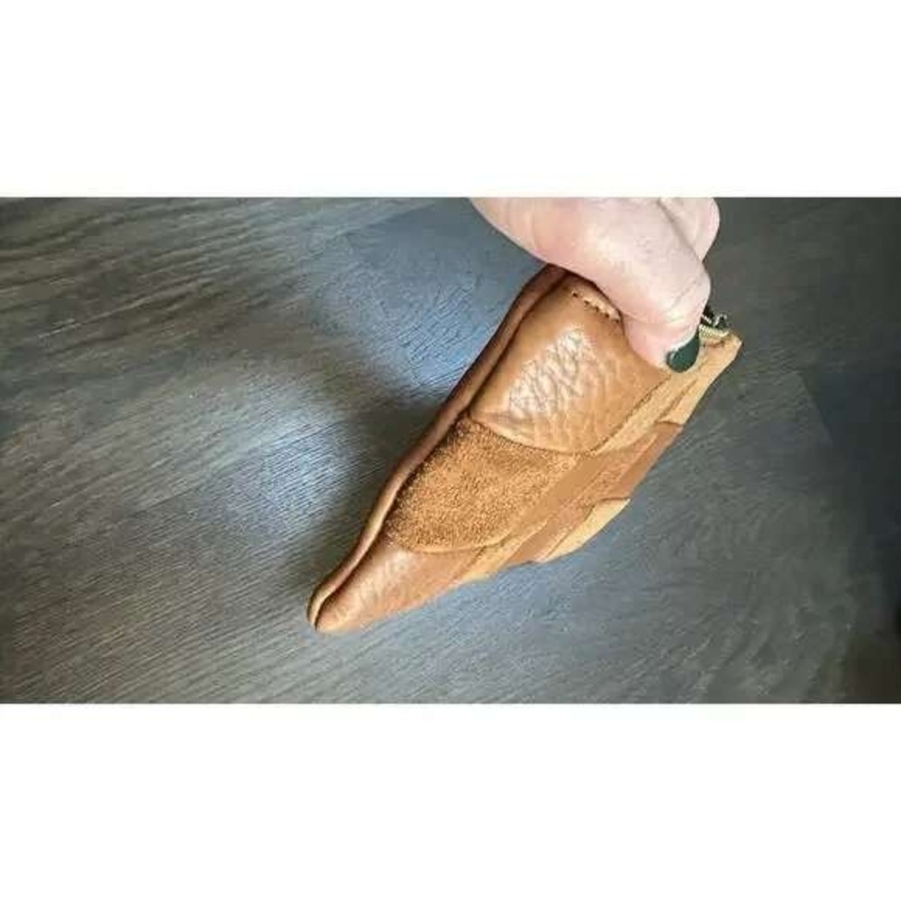 NWT PRIMECUT COGNAC CHECKERED LEATHER POUCH CLUTCH SUEDE HANDMADE MADE IN USA - Picture 5 of 6